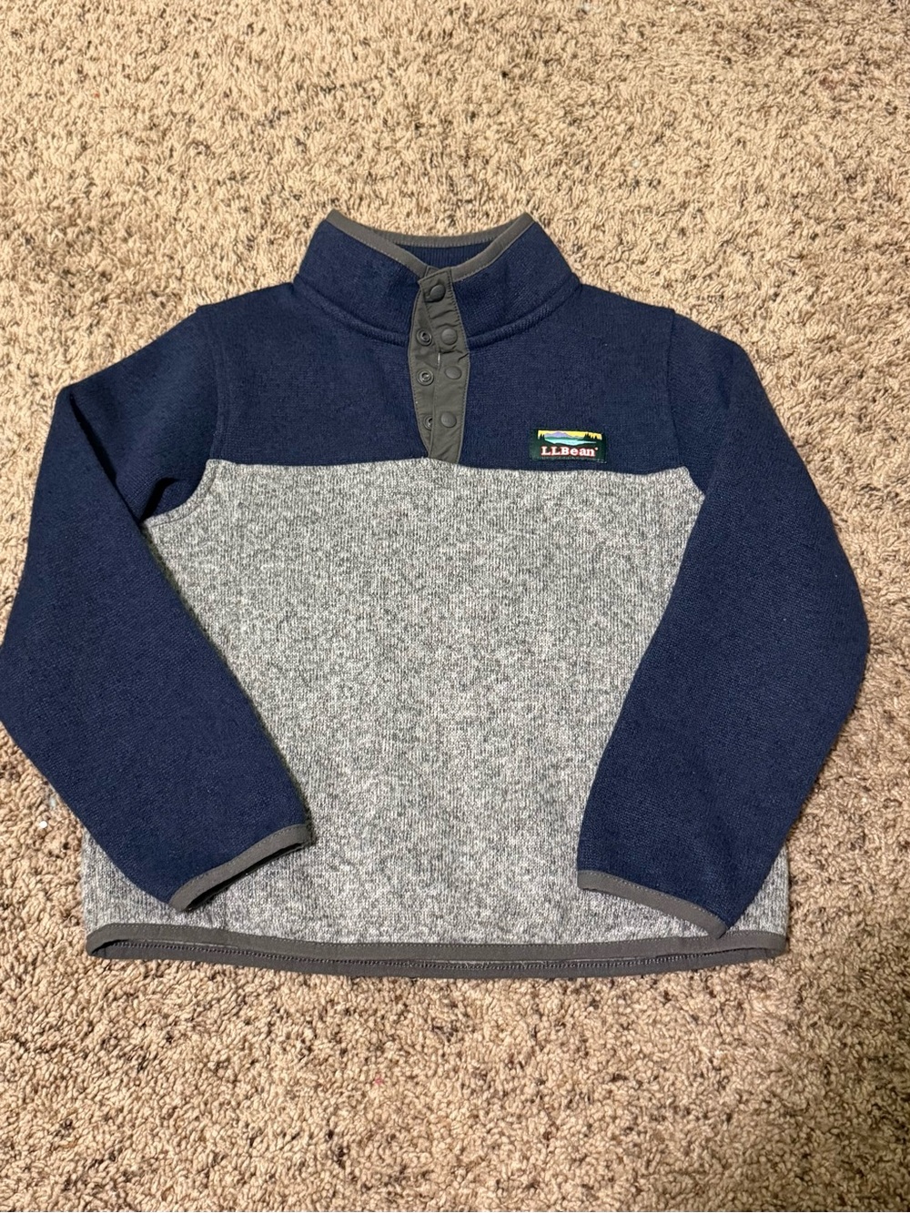 L.L. Bean Navy and Gray Snap-Button Fleece Pullover